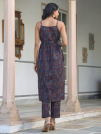 Janasya Dark Cotton Ethnic Motifs A-Line Kurta Set - Distacart