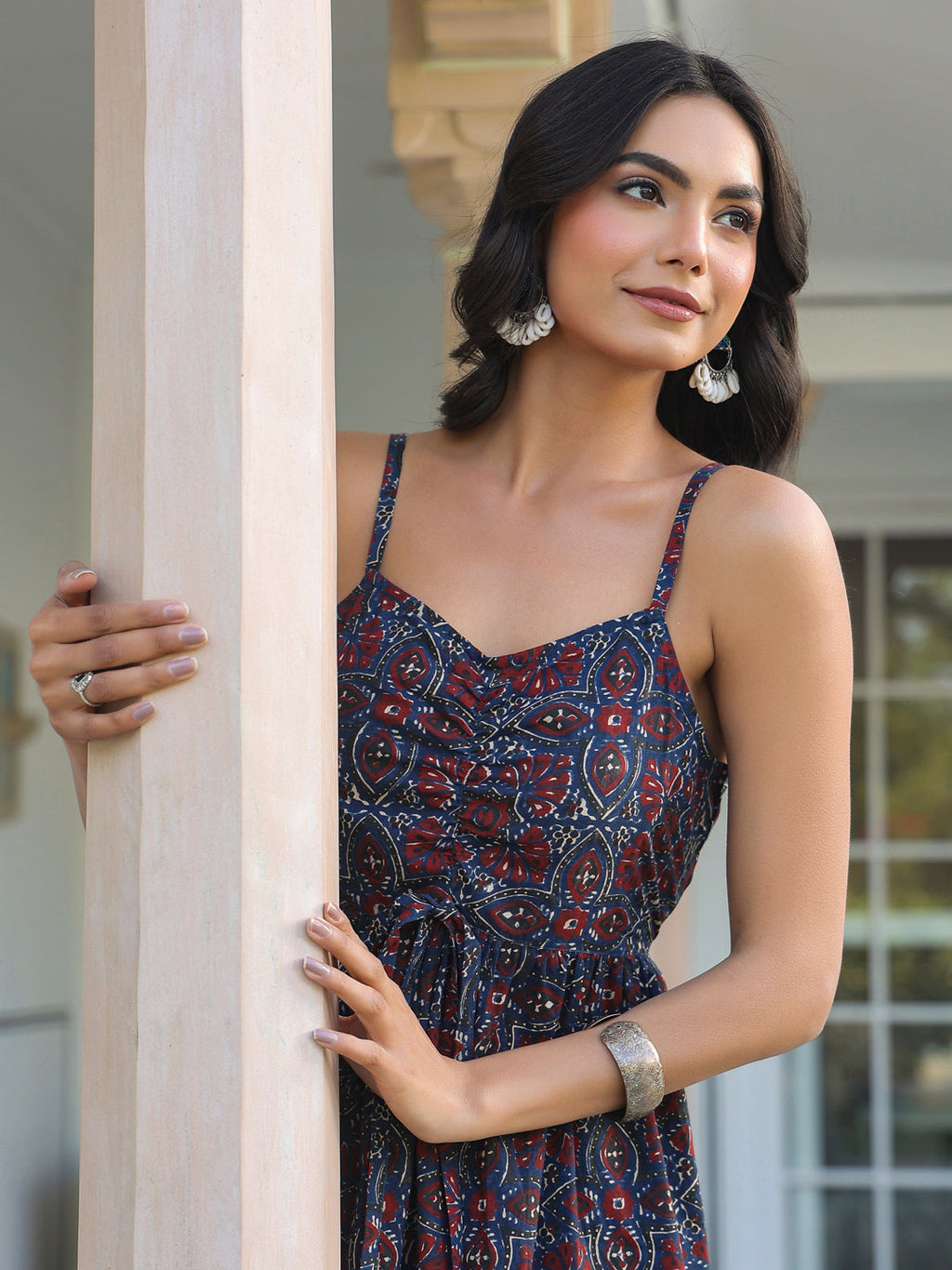 Janasya Dark Cotton Ethnic Motifs A-Line Kurta Set - Distacart