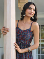 Janasya Dark Cotton Ethnic Motifs A-Line Kurta Set - Distacart