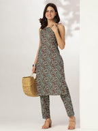 Janasya Dark Cotton Ethnic Motifs Straight Kurta Set - Distacart
