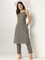 Janasya Dark Cotton Ethnic Motifs Straight Kurta Set - Distacart