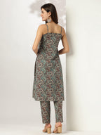 Janasya Dark Cotton Ethnic Motifs Straight Kurta Set - Distacart