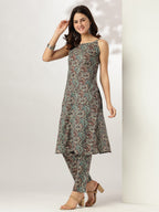 Janasya Dark Cotton Ethnic Motifs Straight Kurta Set - Distacart