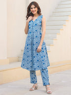 Janasya Dark Cotton Floral A-Line Kurta Set - Distacart