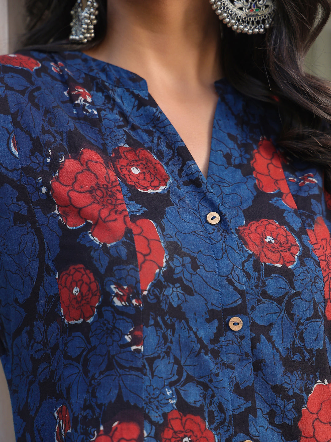 Janasya Dark Cotton Floral A-Line Kurta Set - Distacart