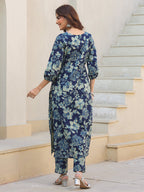 Janasya Dark Cotton Floral Straight Kurta Set - Distacart