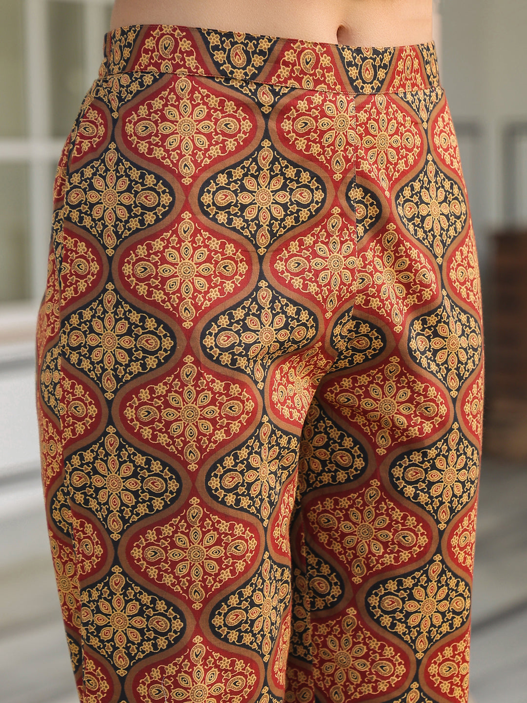 Janasya Dark Cotton Ethnic Motifs A-Line Kurta Set - Distacart