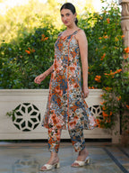 Janasya Dark Cotton Floral Straight Kurta Set - Distacart