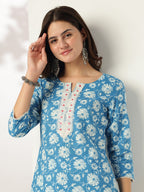 Janasya Light Cotton Floral Straight Kurta Set - Distacart