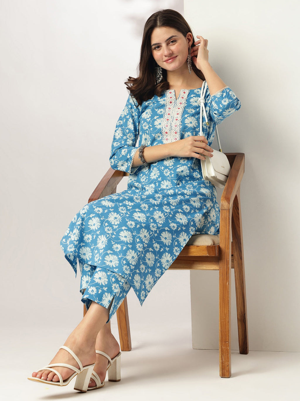 Janasya Light Cotton Floral Straight Kurta Set - Distacart