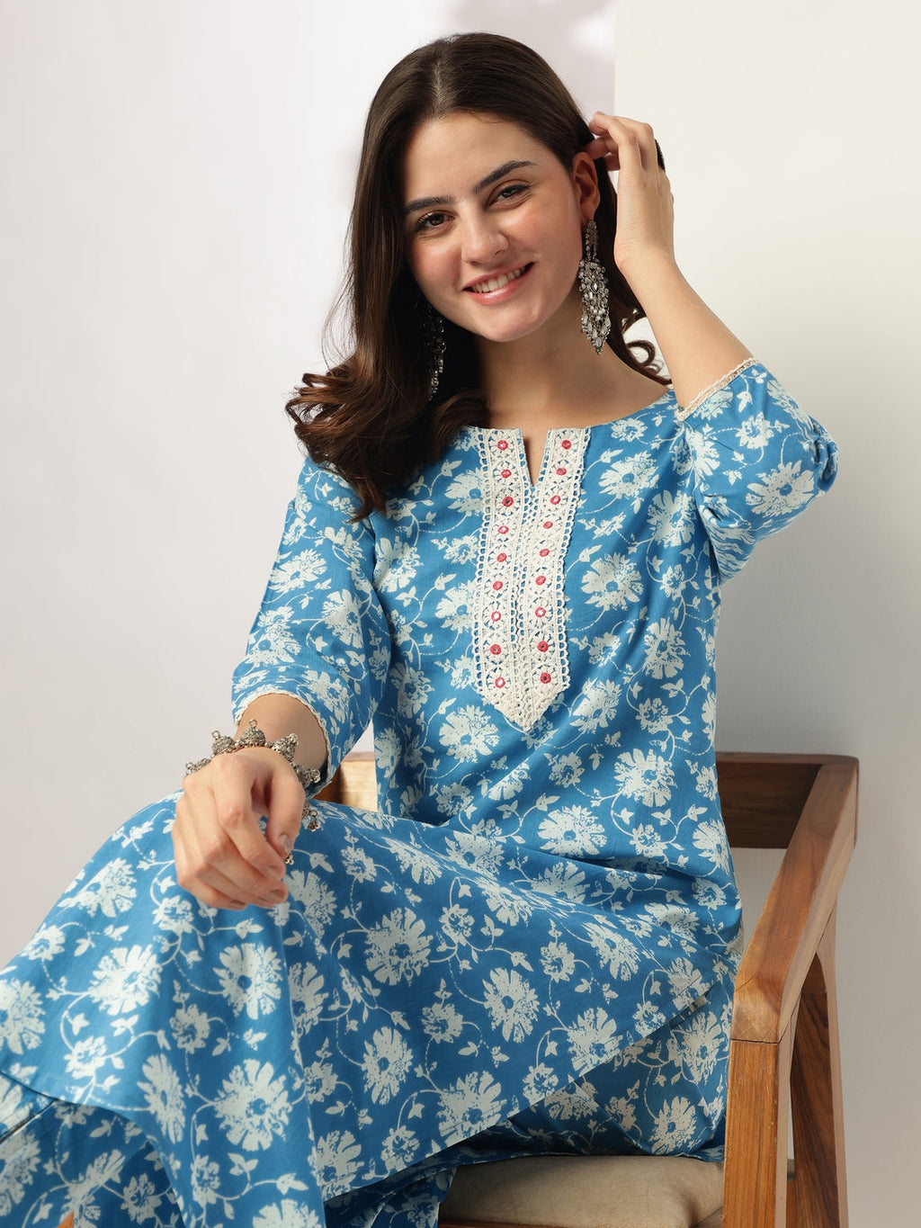 Janasya Light Cotton Floral Straight Kurta Set - Distacart
