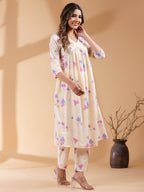 Janasya Light Cotton Floral A-Line Kurta Set