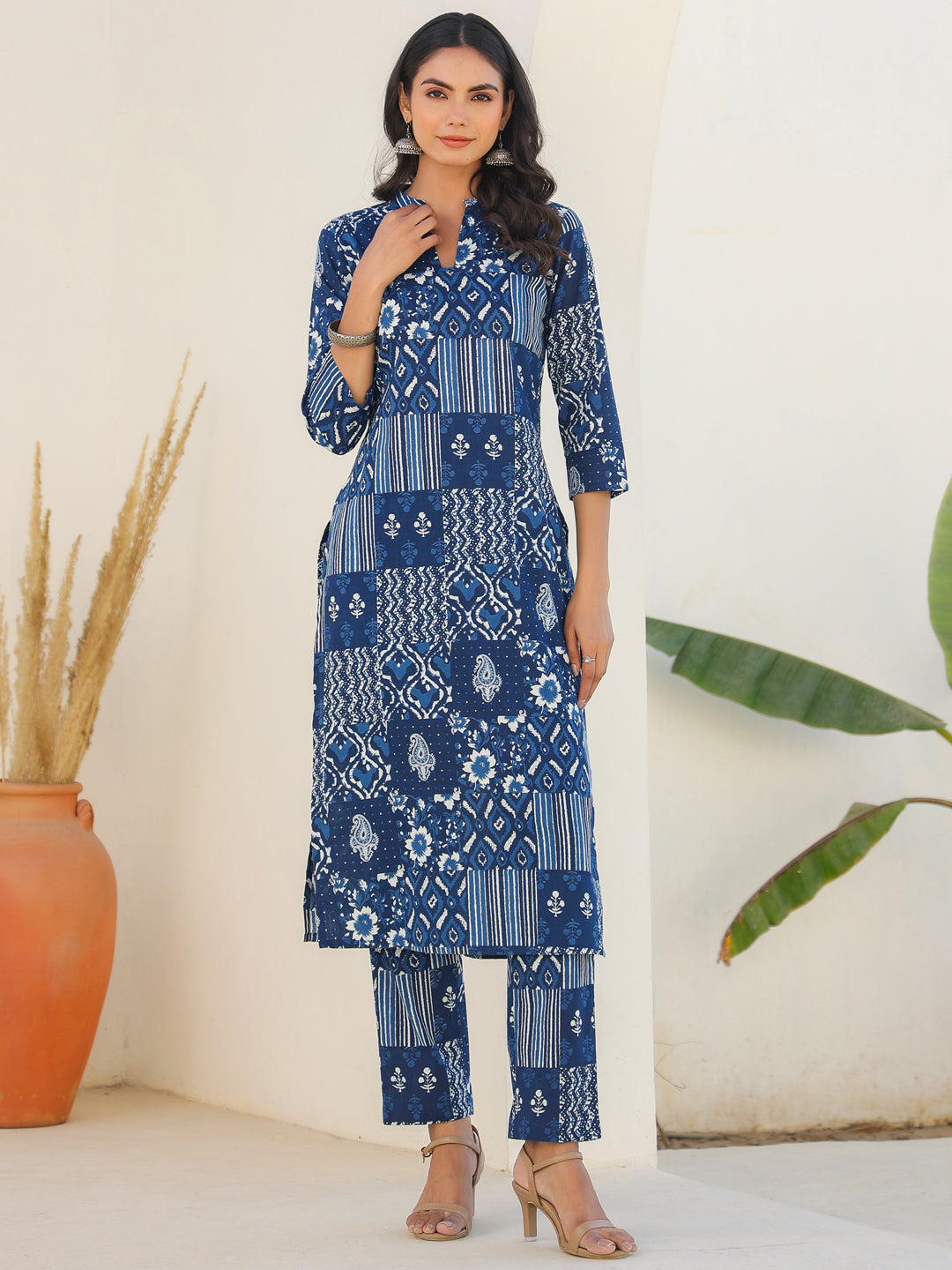 Janasya Dark Cotton Ethnic Motifs Straight Kurta Set - Distacart