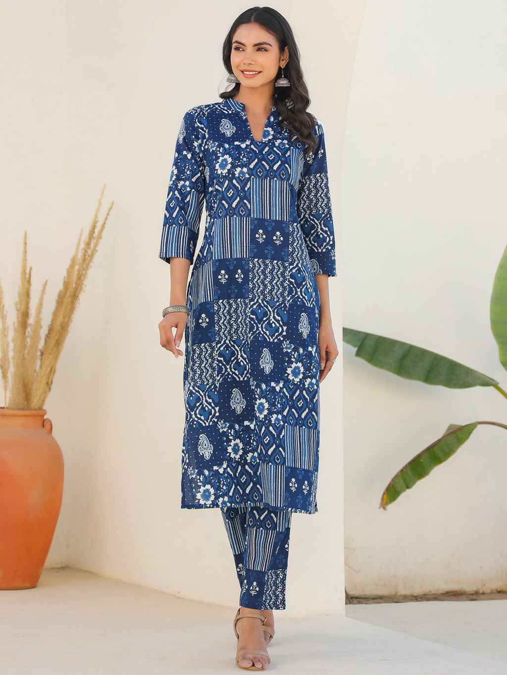 Janasya Dark Cotton Ethnic Motifs Straight Kurta Set - Distacart