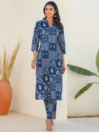 Janasya Dark Cotton Ethnic Motifs Straight Kurta Set - Distacart