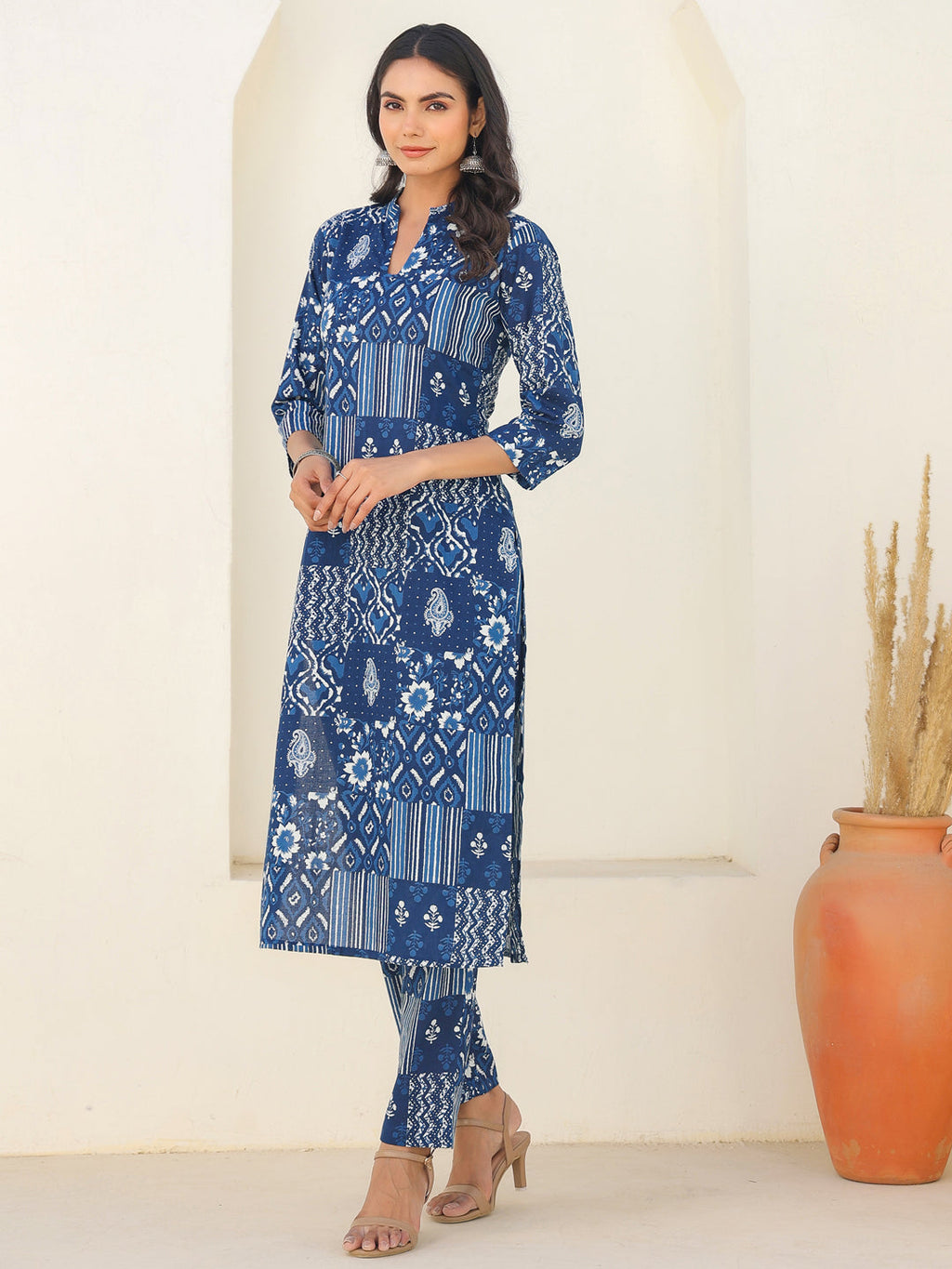 Janasya Dark Cotton Ethnic Motifs Straight Kurta Set - Distacart
