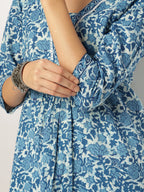 Janasya Dark Cotton Floral A-Line Kurta Set - Distacart