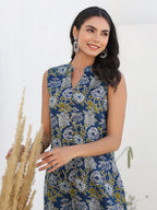Janasya Dark Cotton Floral A-Line Kurta Set - Distacart