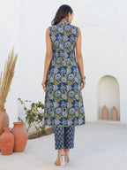 Janasya Dark Cotton Floral A-Line Kurta Set - Distacart