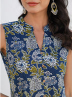 Janasya Dark Cotton Floral A-Line Kurta Set - Distacart