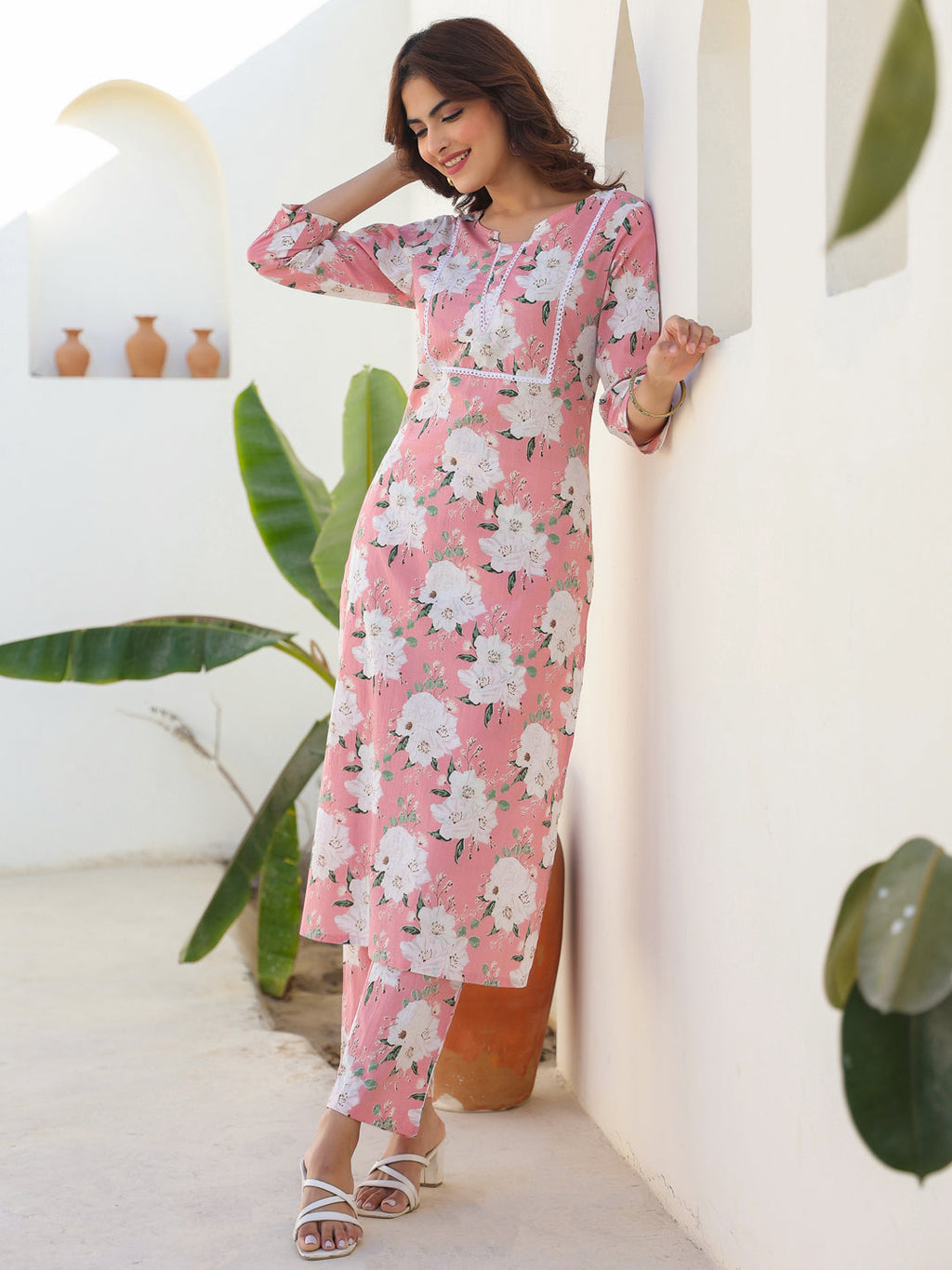 Janasya Light Cotton Floral Straight Kurta Set - Distacart