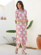 Janasya Light Cotton Floral Straight Kurta Set - Distacart