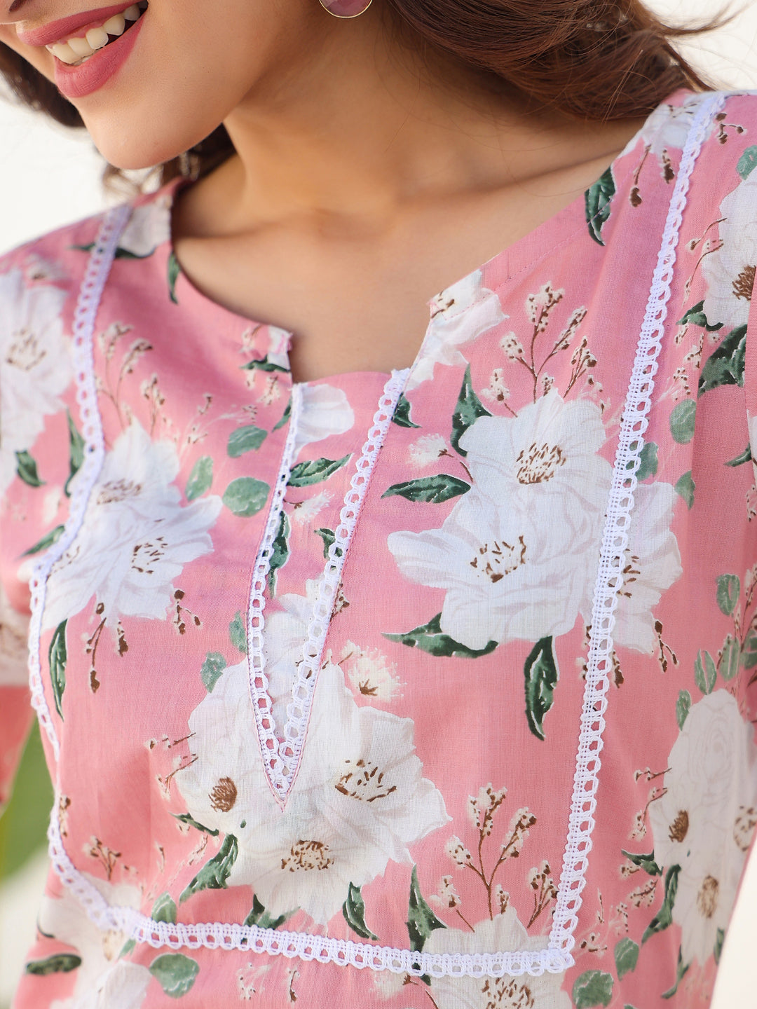Janasya Light Cotton Floral Straight Kurta Set - Distacart
