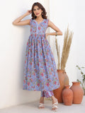Janasya Dark Cotton Floral A-Line Kurta Set - Distacart