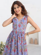 Janasya Dark Cotton Floral A-Line Kurta Set - Distacart