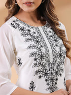 Janasya Dark Georgette Embroidered Straight Kurta - Distacart