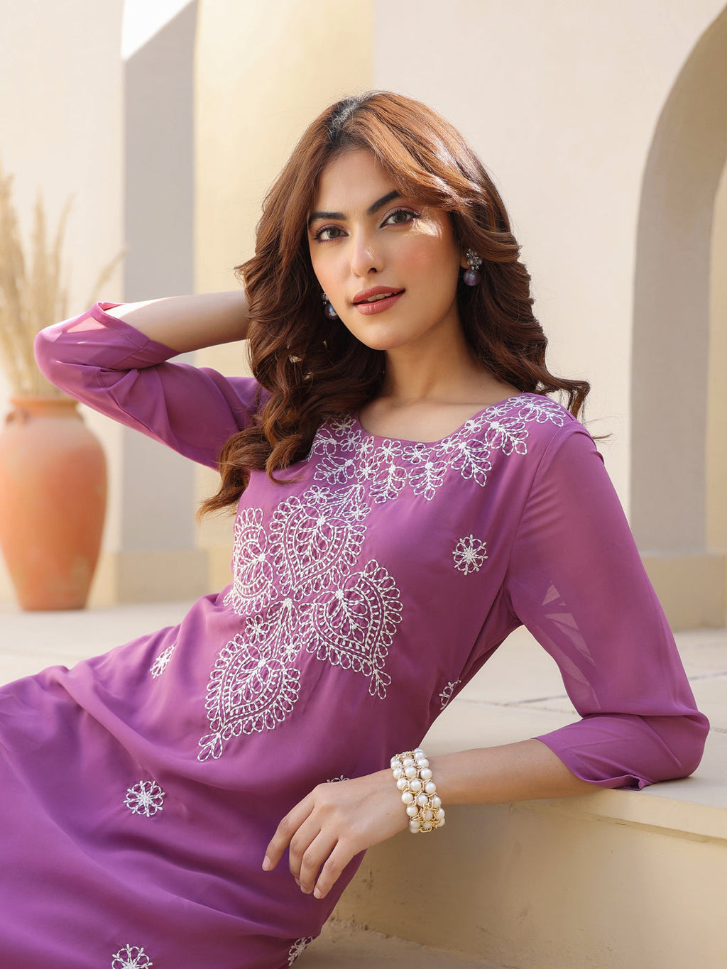 Janasya Dark Georgette Floral Straight Kurta - Distacart