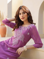Janasya Dark Georgette Floral Straight Kurta - Distacart
