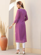 Janasya Dark Georgette Floral Straight Kurta - Distacart