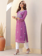 Janasya Dark Georgette Floral Straight Kurta - Distacart