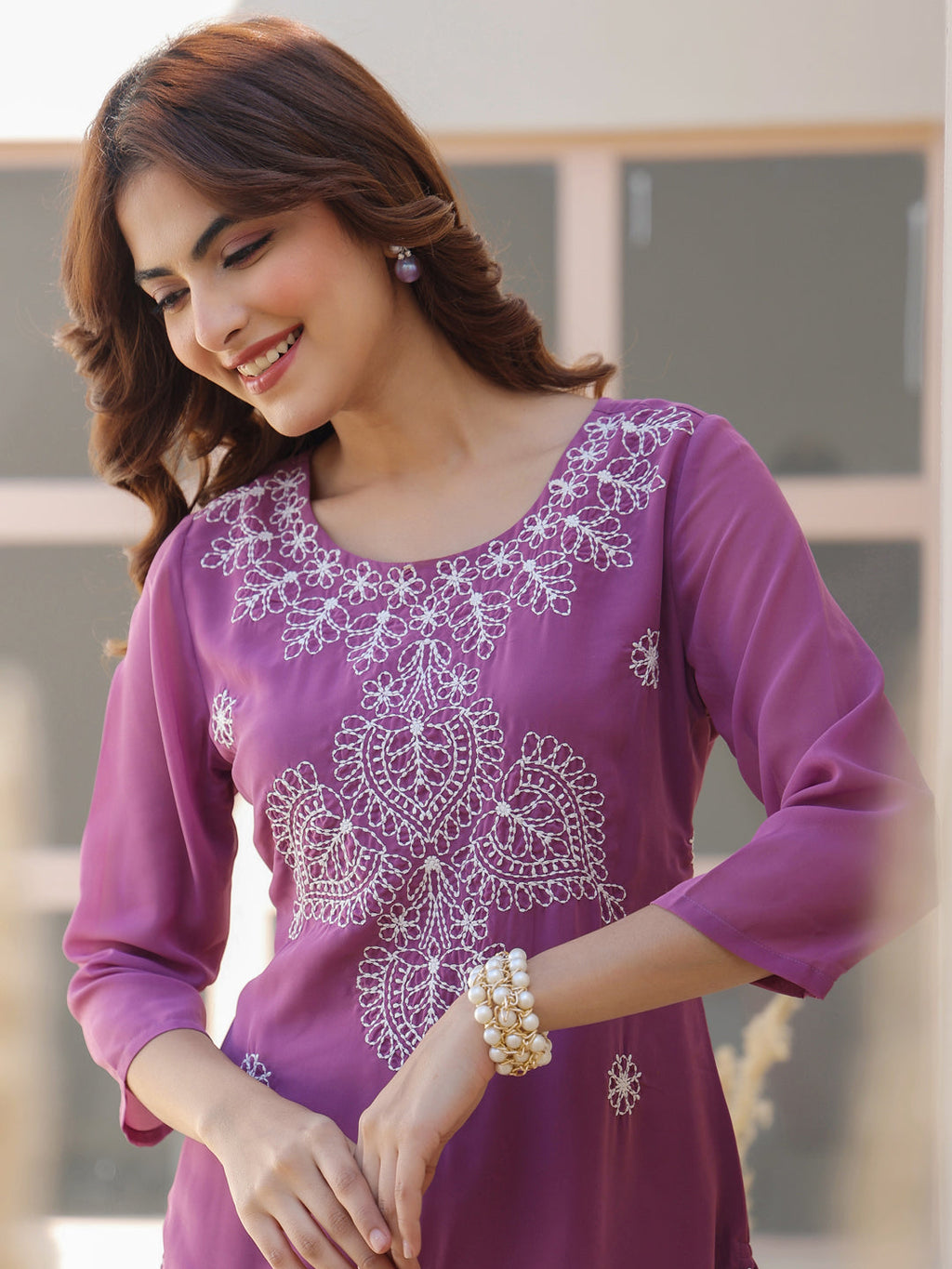 Janasya Dark Georgette Floral Straight Kurta - Distacart