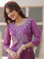 Janasya Dark Georgette Floral Straight Kurta - Distacart