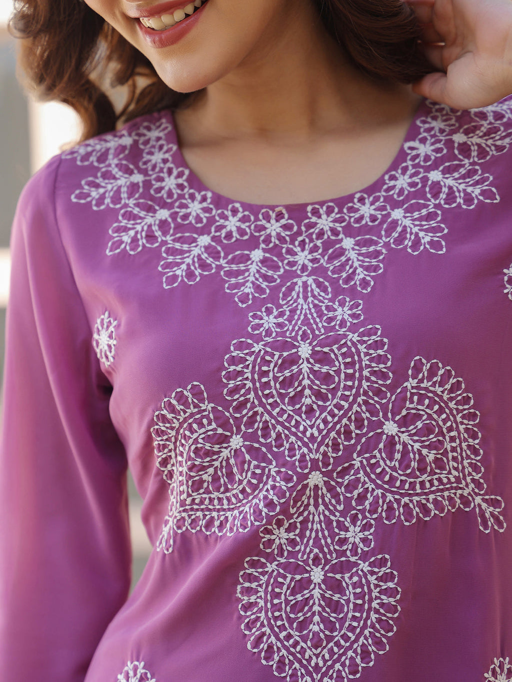 Janasya Dark Georgette Floral Straight Kurta - Distacart