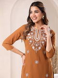 Janasya Dark Georgette Embroidered Straight Kurta - Distacart