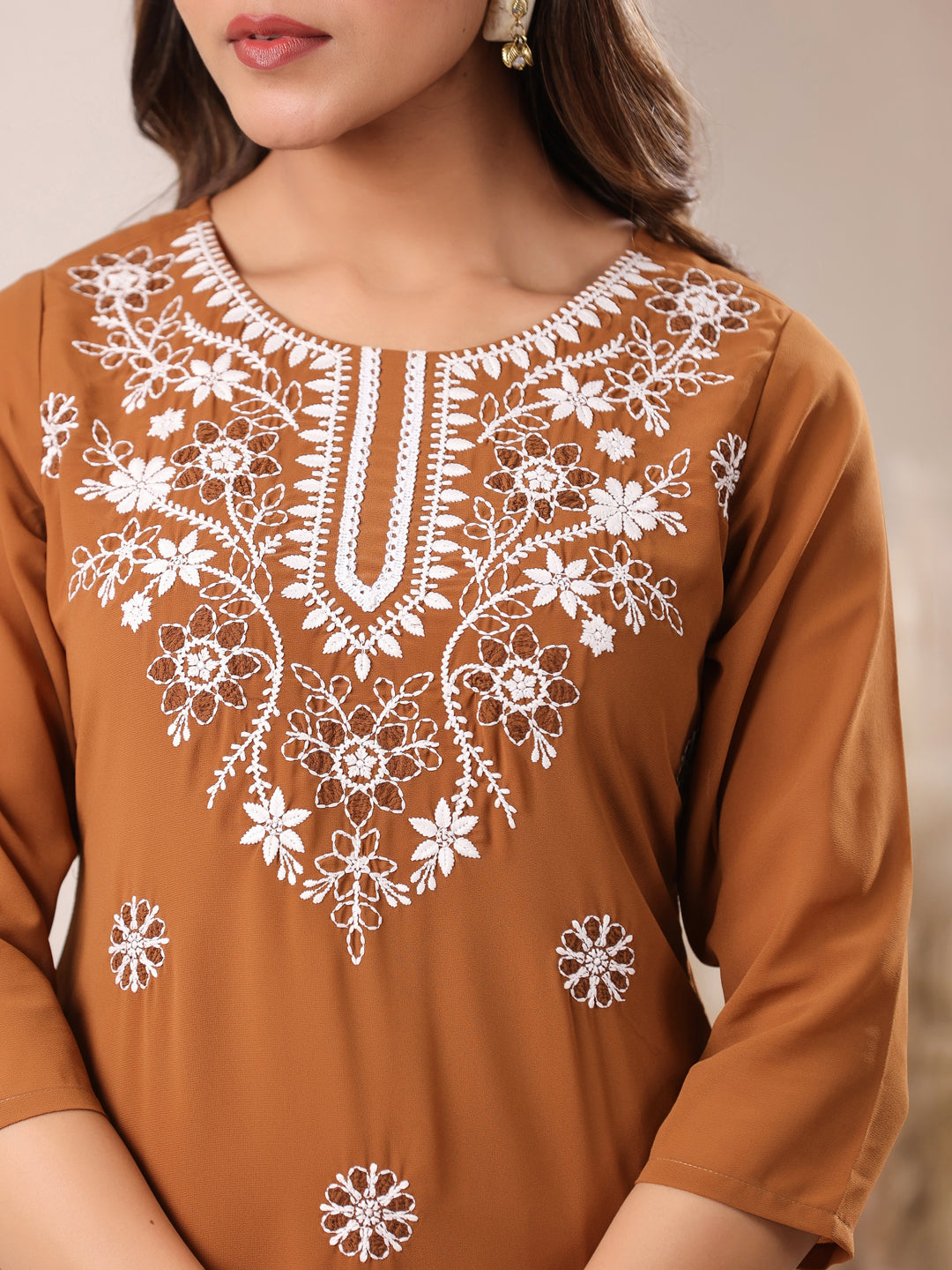 Janasya Dark Georgette Embroidered Straight Kurta - Distacart