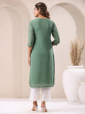 Janasya Dark Georgette Embroidered Straight Kurta - Distacart