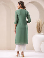 Janasya Dark Georgette Embroidered Straight Kurta - Distacart