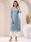 Janasya Bright Georgette Embroidered Straight Kurta - Distacart
