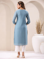 Janasya Bright Georgette Embroidered Straight Kurta - Distacart