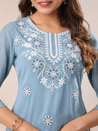 Janasya Bright Georgette Embroidered Straight Kurta - Distacart