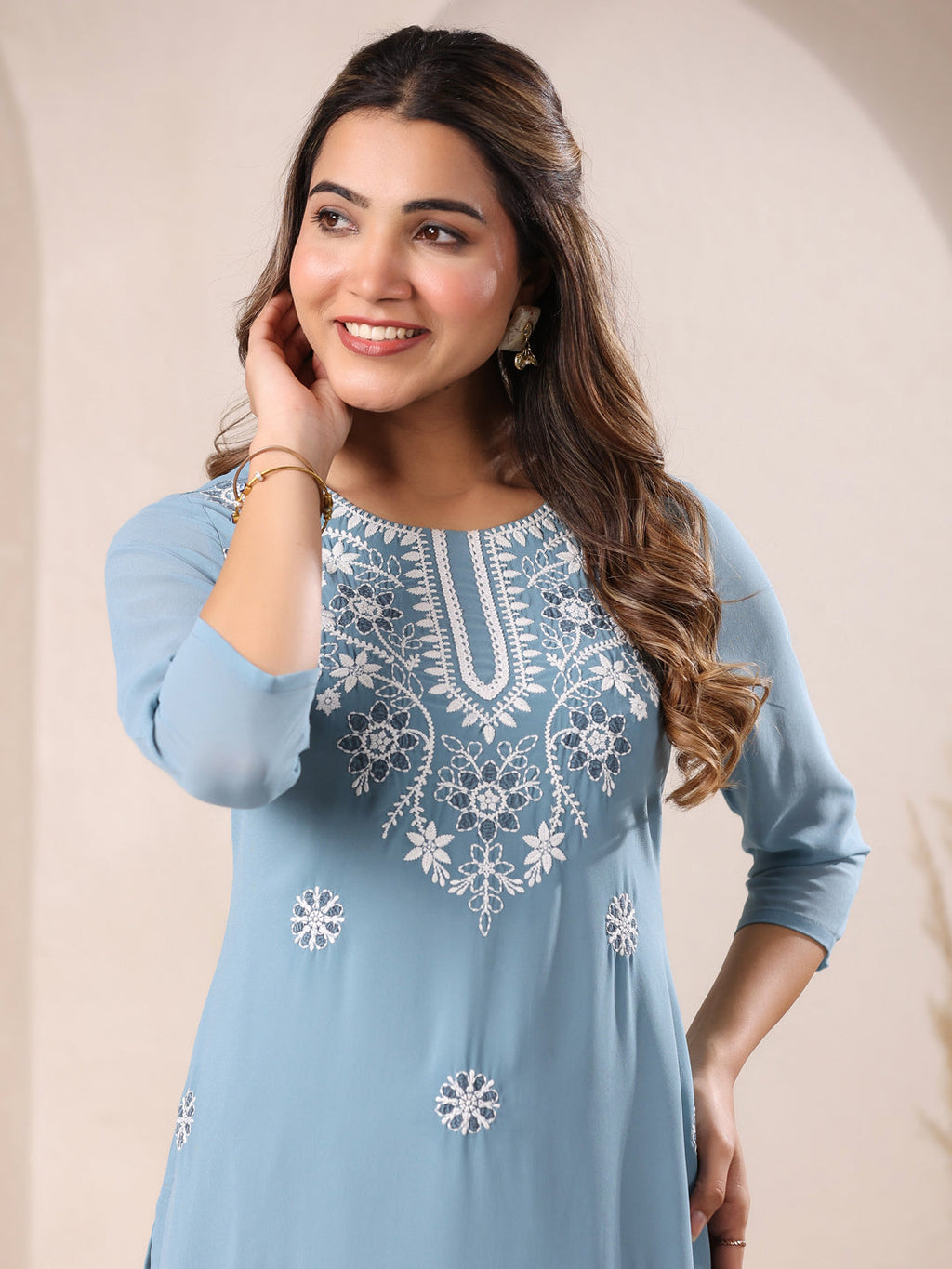 Janasya Bright Georgette Embroidered Straight Kurta - Distacart