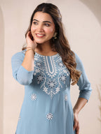 Janasya Bright Georgette Embroidered Straight Kurta - Distacart