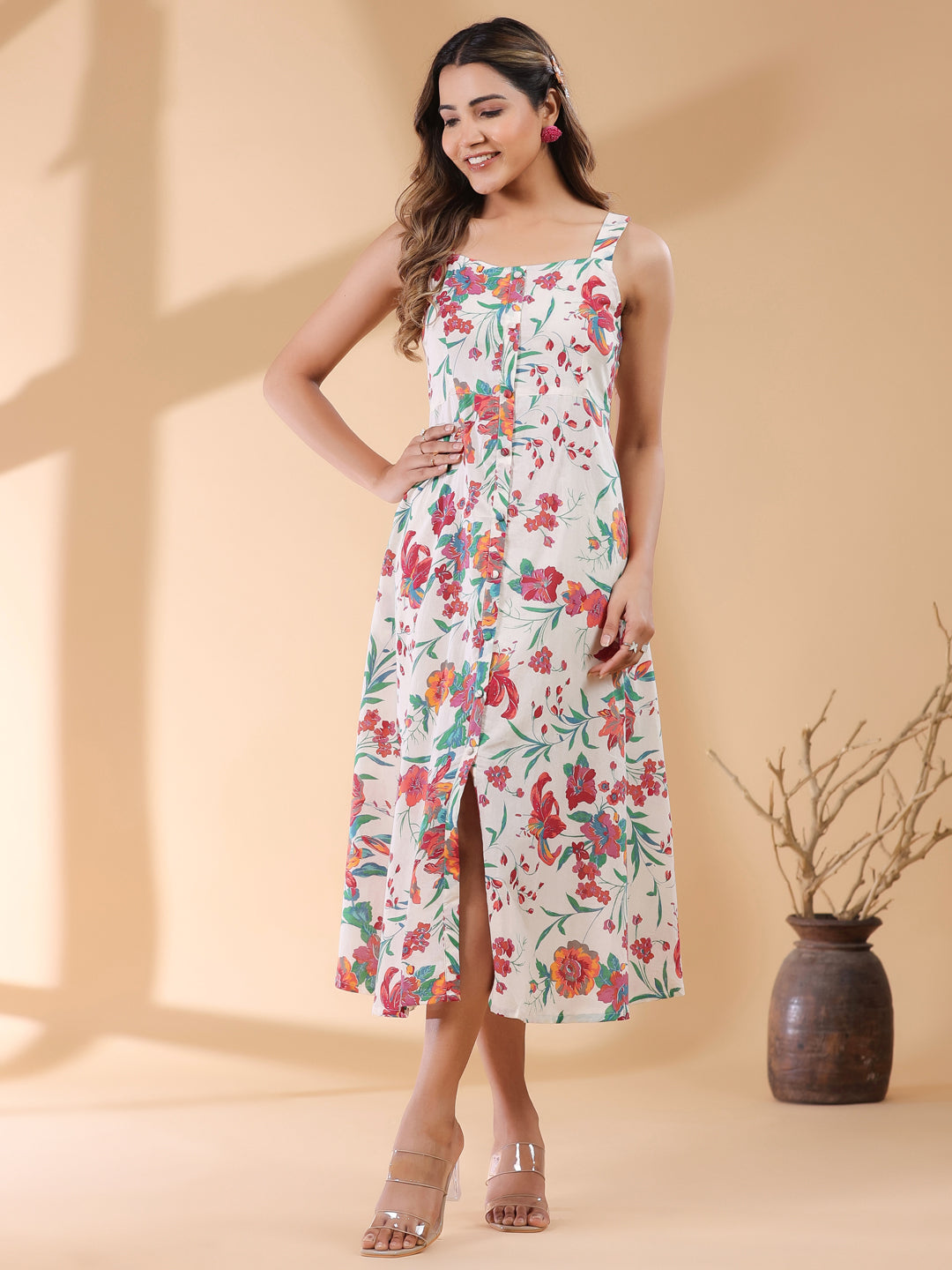 Janasya Light Cotton Floral A-Line Kurta - Distacart