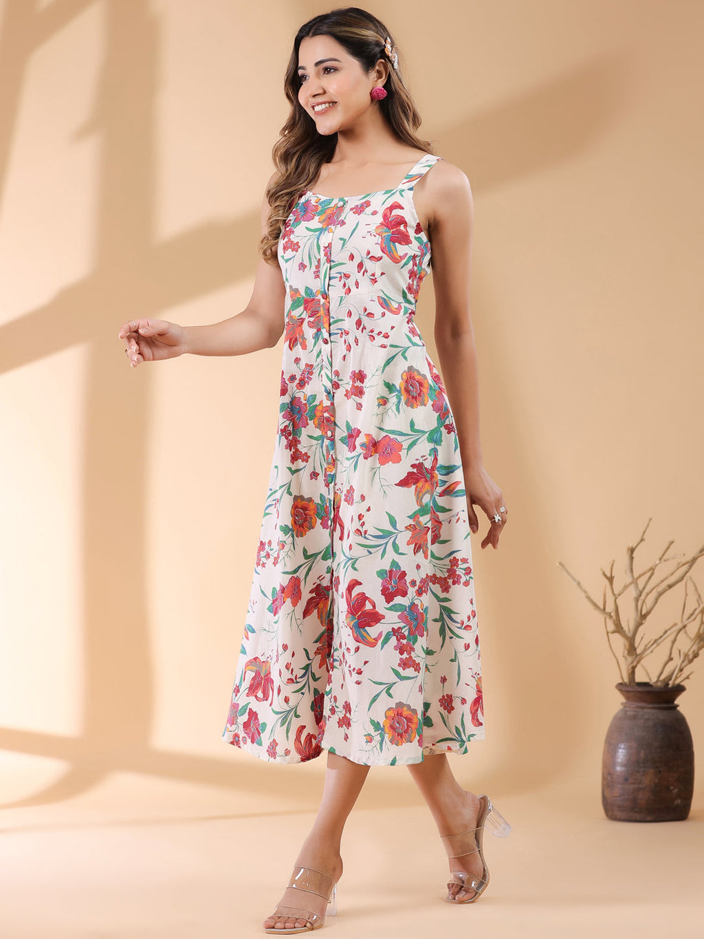 Janasya Light Cotton Floral A-Line Kurta - Distacart