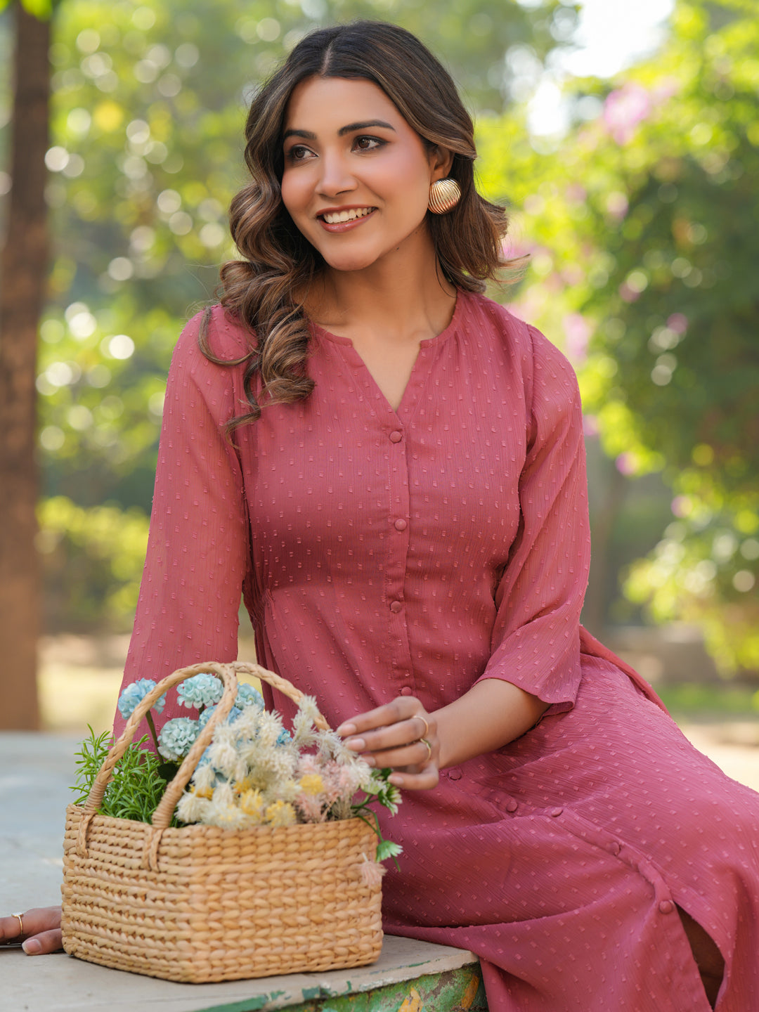 Janasya Light Dobby Chiffon Self Design A-Line Kurta - Distacart