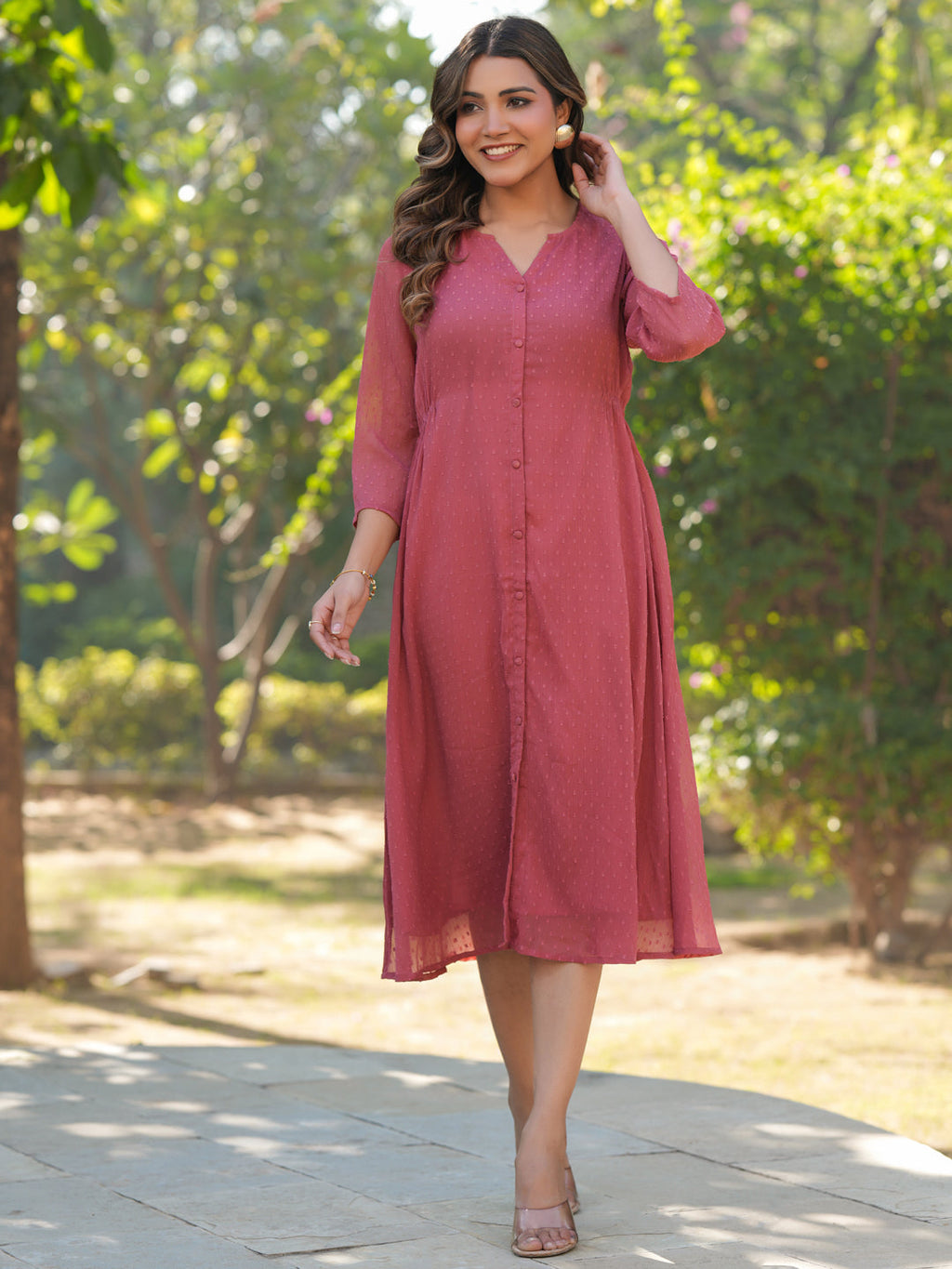 Janasya Light Dobby Chiffon Self Design A-Line Kurta - Distacart